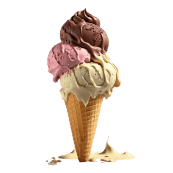 A three-scoop ice cream cone.